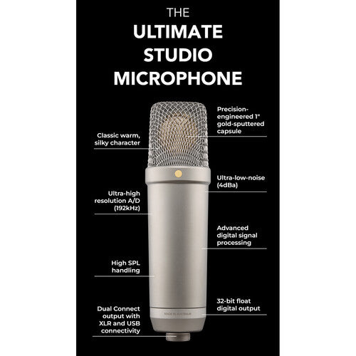 RODE Large-Diaphragm Cardioid Condenser XLR/USB Microphone (Silver)